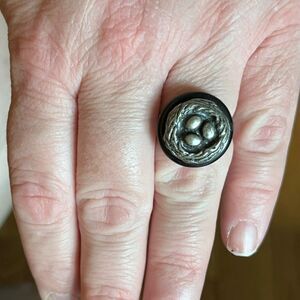 Pewter nest button ring - repurposed eco-conscious jewelry  